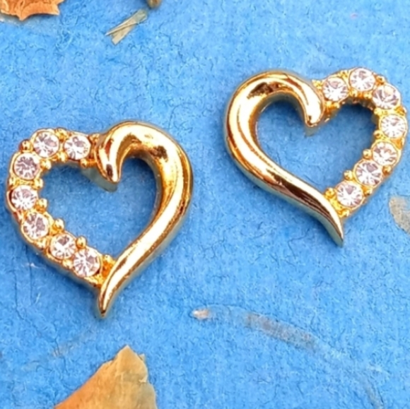 Gold Heart Pendant/Earring CZ Set - Picture 3 of 5